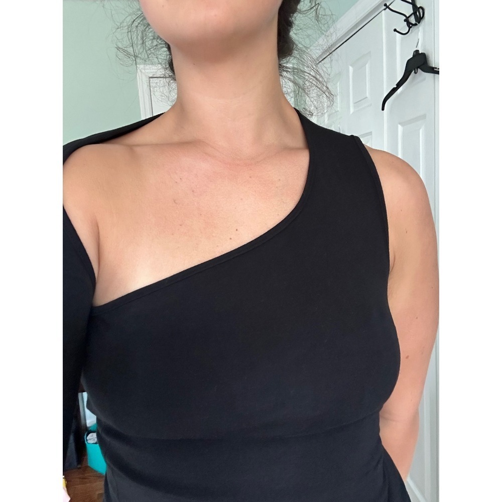 Black One Sleeve Cutout Midi Dress Asymmetrical‎ Neckline